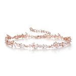 BriLove Teardrop Wedding Bridal Bracelet for Brides, Marquise Cubic Zirconia Classic Tennis Bracelet Bracelets Adjustable Jewelry Gifts for Women Clear Rose-Gold-Tone