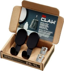 3M Claw 25 lb. Drywall Hooks and Picture Hangers Set, Heavyweight Hanging Solution for Home Décor and Room Decor, 2 Matte Black Hooks and 2 Picture Hangers