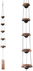 MrMrKura Copper Wind Chimes for Outside, Temple Wind Chimes with 5 Bells Feng Shui Wind Bell Pendent Memorial Windchimes for Home Garden Patio Backyard Decor (Bronze)