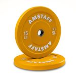 AmStaff Fitness Coloured Bumper Plates - Weight Plates Engineered with Resilient Steel Core and Elite Rubber for Strength Conditioning Workouts, Weightlifting (15lbs - Pair)