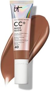 IT Cosmetics CC+ Nude Glow (Deep Bronze) - Medium Coverage Foundation with SPF 40 & Brightening Glow Serum, Lightweight Skin Tint, 2% Niacinamide + Hyaluronic Acid, Up to 24H Hydration - 1.08 fl oz