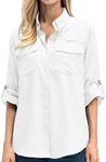 Women's Fishing Shirt UPF 50 Hiking Shirt SPF Quick Dry Long Sleeve Shirt Sun Protection Button Up,F5026,White,XS