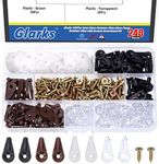 Glarks 240Pcs 4 Color 5mm Glass Retainer Clips White Clear Black Brown Glass Panel Retainer Clips with 5/8" Screws Assortment Kit for Fixing Mirrors Window Screen Cabinet Doors