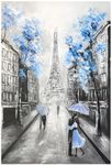 YPY Abstract Paris Canvas Wall Art: Black White Eiffel Tower Picture for Living Room Decor, Blue Grey Hand Painted Textured Oil Painting Large Modern Artwork Home Decoration 12" x 17"