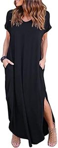 Zilcremo Women Casual Dress Tie Dye/Floral Short Sleeve Summer Loose Maxi Dresses with Pockets Black2 S