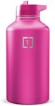 IRON °FLASK Camping & Hiking Hydration Flask with Straw, Wide Mouth Insulated Stainless Steel Sports Water Bottle - Pink Tulip 64 oz - Straw (1 Lid)