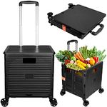 Foldable Utility Cart Collapsible Portable Crate Rolling Carts with Wheels Rolling Tote Basket Teacher Cart with Lid Wear-Resistant 360°Rotate Wheel Noiseless for Shopping Storage Office Use (Black)