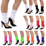 Ladies White Leg Warmers - 80s Fancy Dress Accessory - 1980s Pop Star Dancer Icon Neon Rave Dance Roller Disco