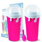 Slushy Maker Cup 500ml Slushy Squeeze Cup for Homemade Milkshake, Magic Slushy Maker Squeeze Cup, DIY Smoothie Maker for Kids, Ice Maker Cup Squeeze (2 in Pink)