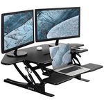 VIVO 109 cm Corner Height Adjustable Cubicle Stand Up Desk Converter, V Series, Quick Sit to Stand Tabletop Dual Monitor Riser Workstation, Black, DESK-V000VC