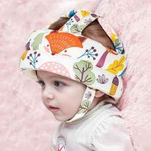 JUNUNDJING Casque Bebe Antichoc Protection, Casque Bébé Anti Choc, Casque Protection Bebe, Casque Anti Chute Bebe, Ajustable, Respirant, Convient Aux Enfants De 6 à 36 Mois, Petit Renard Blanc