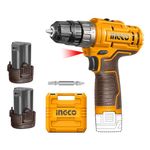 INGCO Cordless Drill Machine for home use, with 2 pcs Batteries and Drill Bits, Battery drill machine Type C chargeing