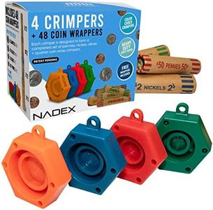 Nadex 48 Assorted Preformed Crimped End Coin Roll Wrappers with Color Coded Coin Wrapper Crimping Tool (Patent Pending), 12 Each of Nickels, Dimes, Pennies and Quarters