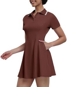 GGOV Womens Tennis Dresses Golf Dress Short Sleeve with Shorts Workout Athletic Dress, Brown, XX-Large