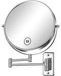 Gospire 9" Large Size Wall Mount Makeup Mirror with 1X/5X Magnification Double-Sided 360° Swivel Vanity Mirror，Chrome Polished Extendable Shaving Bathroom Wall Cosmetic Mirror for Men and Women