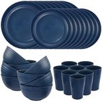 Supernal Wheat Straw Dinnerware Sets, Dinnerware Sets for 8, Plates and Bowls Sets, Non Toxic Kids Plates, Microwave Dishwasher Safe, Blue Plastic Dinnerware Sets 16pcs Plates, 8pcs Bowls, 8pcs Cups