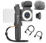 Movo SmartCine Complete Smartphone Video Rig with Built-in Stereo Microphone, LED Light, Wide-Angle and Fisheye Lenses - Youtuber Kit Compatible with iPhone and Android Phones - YouTube Equipment