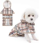 KOOLTAIL Dog Raincoat Hooded Slicker Poncho with Leash Hole, Dog Raincoat for Small Medium Dogs, Waterproof Dog Rain Jacket with Reflective Strip, Adjustable Breathable Plaid Puppy Rainwear-Beige