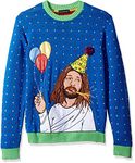 Blizzard Bay Men's Ugly Christmas Sweater Jesus, Blue/Green, Medium