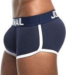 JOCKMAIL Mens Underwear Boxer Sexy Bulge Front + Back buttocks Double Removable Push Up Cup, Naveblue, Large