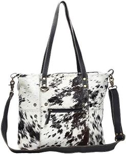 Myra Bag Black & White Shade Cowhide & Leather Tote Bag S-1167, Brown, One Size