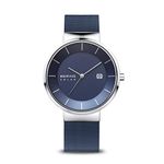 BERING Men Analog Solar Collection Watch with stainless steel Strap and Sapphire Crystal 14639-307, Blue/Blue, 39 mm