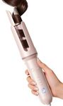 DYHOO Professional Automatic Rotating Curling Iron for Long Hair, 1.25” Curling Wand for Loose Curls & Beach Waves, Ionic Ceramic Hair Curler, Anti-Scald & Tangle-Free, Dual Voltage, Pink