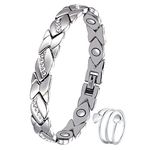 Jecanori Magnetic Bracelets for Women, Women's Magnetic Bracelet and Magnetic Rings with Ultra Strength Magnets,Brazaletes with Removal Tool and Jewelry Gift Box,Silver Crystal