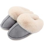 Auranso Women Men Fur Slippers Fluffy Suede Lined Warm Slippers Anti-Skid Sole Cosy House Shoes for Indoor & Outdoor,Gray, 5/6 UK