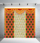 Decoration Flower (8FT-8FT) Backdrop Cloth for Pooja Decoration Traditional Cloth for Festival 8 Feet Height and 8 Feet Width. (Washable Fabric)