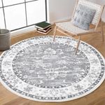 Enyhom Boho Round Area Rug, 120cm Grey Luxury Vintage Soft Circle Carpet Non Slip Hallway Floor Mat Machine Washable Floral Pattern Round Rug for Living Room Bedroom Bathroom