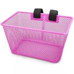 Mkuero Kids Bike Basket, Bicycle Basket for Boy and Girl, Waterproof Metal Wire Children's Bicycle Front Basket, Suitable for Most Children's Bicycles and Kids Tricycles(Pink)