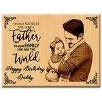 GFTBX Personalized Engraved Rectangular Wooden Wall Mount Photo Frame with Text Engraving Happy Birthday to the Best Daddy | Gift for Father | Gift for Papa (12x9 inches, Wood)