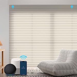 ZSTARR Motorized Shangri-La Shades Light Filtering Window Roller Shades Compatible with Alexa Google Remote Control Rechargeable Smart Sheer Blinds Customized Size (Beige)