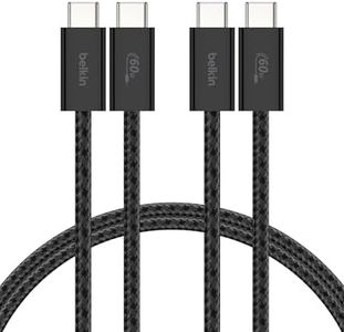 Belkin Pack de 2 Câbles USB-C vers USB-C avec gaine tressée (1,5 m, 60 W, doux au toucher, souple, recharge rapide, pour iPhone 16 et iPhone 15, Galaxy S25, Pixel 9, iPad Pro, etc., noir)