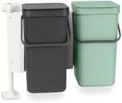 Brabantia - Sort & Go Waste Bin 2x12L - Double Built-in Recycling Bin - Stay Open Lid - Carry Handle - Easy to Clean - Dual Bin for in Kitchen Cupboards - Dark Grey/Jade Green - 52 x 35 x 43 cm