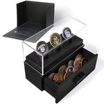 Challenge Coin Display Case - The Podium Dark Wood 3 Challenge Coin Case Holder to Display Different Sized Coins - Two-Tier Coin Case with Display and 3 Row Drawer - Military Coin Display Case Rack