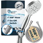 ALL METAL 3-Spray Dog Shower Head - Dog Washing Shower Attachment with Sprayer, 108" Hose, Holder & Shut-Off Valve - WIDE, MASSAGE, and MIST Sprays - 2.5 GPM, Chrome