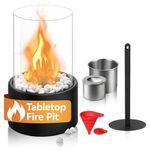 BRIAN & DANY Ventless Tabletop Fireplace Somkeless Clean Indoor Outdoor Fire Pit Portable Fire Bowl Pot Bio Ethanol Fireplace in Black w/Fire Killer and Pebbles