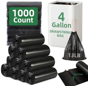 1000 Counts 4 Gallon Trash Bag Drawstring Small Trash Bags, Thick Pre-separated Garbage Bags, Trash Bin Liners, Suitable for bathroom, kitchen, bedroom, office (Black)