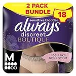 Always Discreet Boutique Incontinence Pants Women, Medium, UK Dress Size 10-16, Beige, Absorbency 6, 18 Underwear / Knickers, Heavy Bladder Leak Protection / Maternity Postpartum, Odour Neutraliser