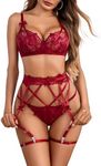 Avidlove Sexy Lingerie For Women Floral Lace Underwire Garter Lingerie Set Wine Red