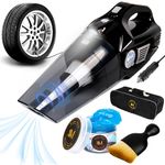 flysclean 4-in-1 Portable Car Vacuum Cleaner High Power, Handheld Vacuum - Tire Inflator and Digital Tire Pressure Gauge with LED Light, Bonus Car Cleaning Gel and Brush, 12V DC, 15FT Cord