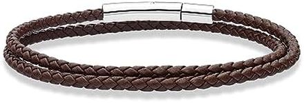 Miabella Genuine Italian Double Wrap Braided Leather Bracelet for Men Women, Stainless Steel Clasp, Made in Italy, Large - 9" Length, Leather, no gemstone