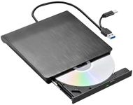 External CD DVD Drive, Type-C USB 3.0 Portable Drive Reader DVD CD RW Writer Burner Player Optical DVD Drive External Disk Drive for Laptop, Desktop, PC, Mac, IOS, Windows 11/10/8/7 / XP/Linux/Vista