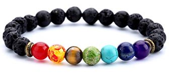 Hamoery Men Women 8mm Lava Rock Beads Bracelet Elastic Natural Stone Chakra Yoga Bracelet Bangle(Lava Chakra)