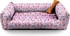 SITSNOOZE Plush Lounger Dog Bed and Cat Bed& Furniture | Bed for Dogs & Cats | Lounger Dog Bed | Water Resistant Indoor and Outdoor Lounger Bed | Colour: Pink with Ice-Cream Print|Size :L