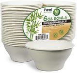 PAMI Biodegradable Sugarcane Bowls, Pack of 50 - 6oz Compostable Microwavable Paper Bowls for Hot & Cold Uses