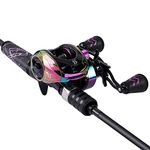 One Bass Fishing Rod and Reel Combo, Baitcasting Combo with SuperPolymer Handle-Black- 1.8M -Left Handed