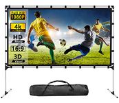 AZXRHWYGS Projector Screen with Stand 120 inch Outdoor Indoor Projector Screen 16:9 4K HD Portable Rear Front Projection Movie Screen with Carry Bag for Home Theater Backyard Movie Night